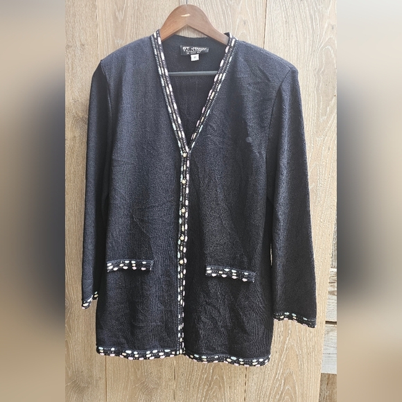 St. John Black Jacket with Embroidered Pink And Blue Trim Business Professional - Picture 1 of 6